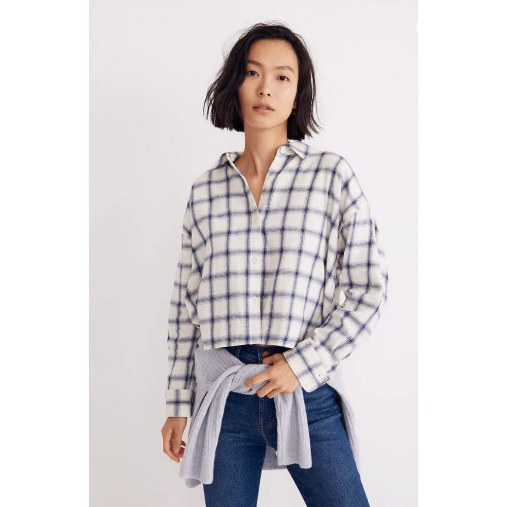 Madewell Womens Flannel Hartfield Crop Shirt Windowpane - Size XXS - Picture 2 of 7
